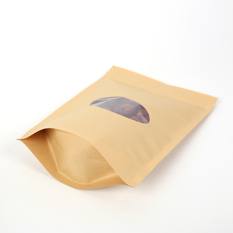 Brown Stand-Up Kraft Paper Bags with Round Window product photo 4